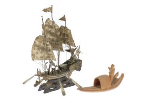 Chinese Miniature White Metal Model of a Junk Boat,