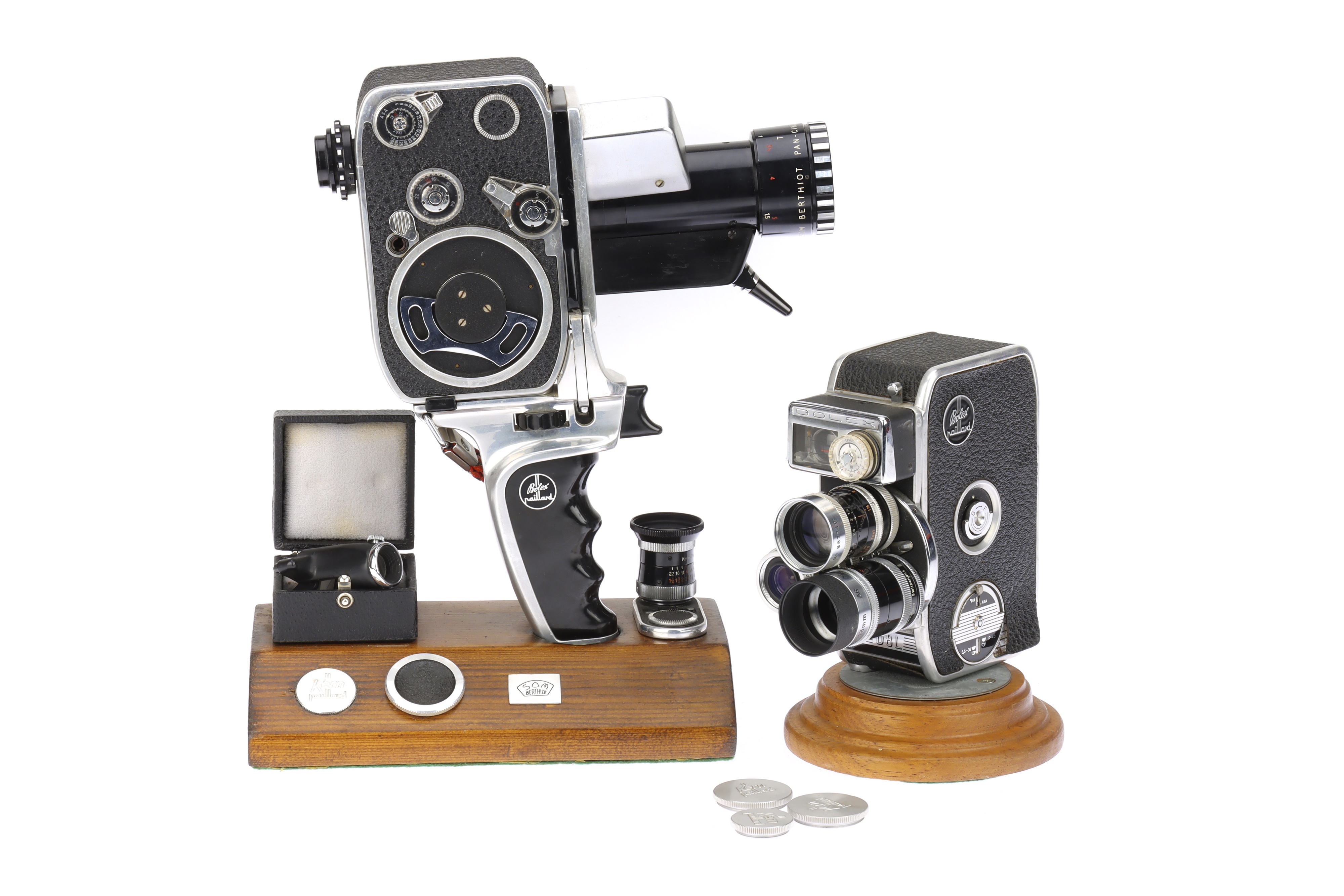 Two Paillard Bolex Double 8mm Motion Picture Cameras in Display Mounts,