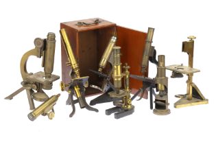 A Collection of Various Brass Microscopes,