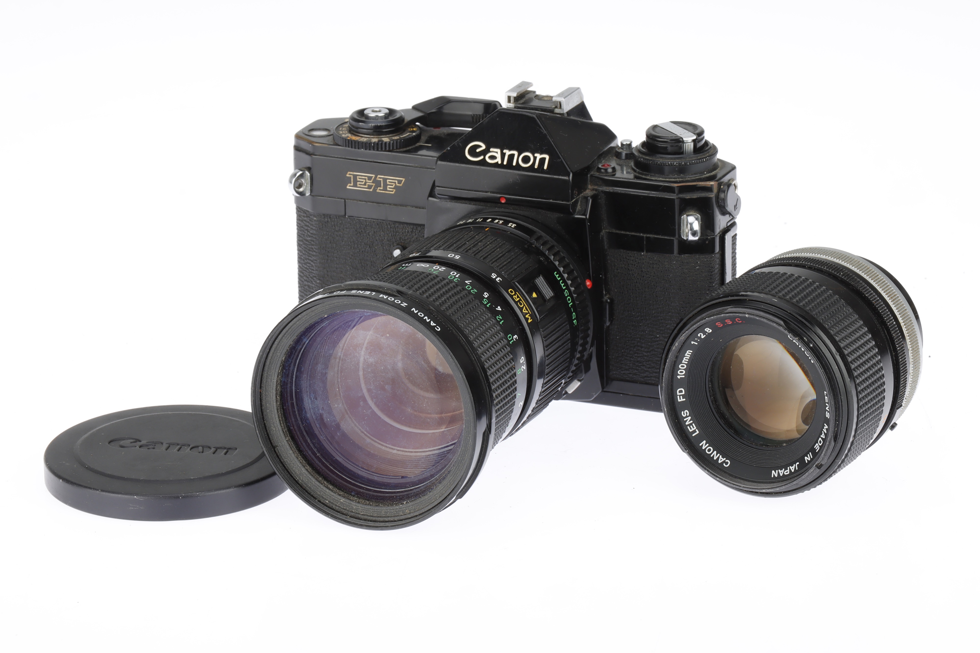 A Canon EF 35mm SLR Camera and Two Lenses