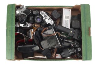 A Tray of Praktica and Zenit 35mm SLR Cameras and Some Accessories