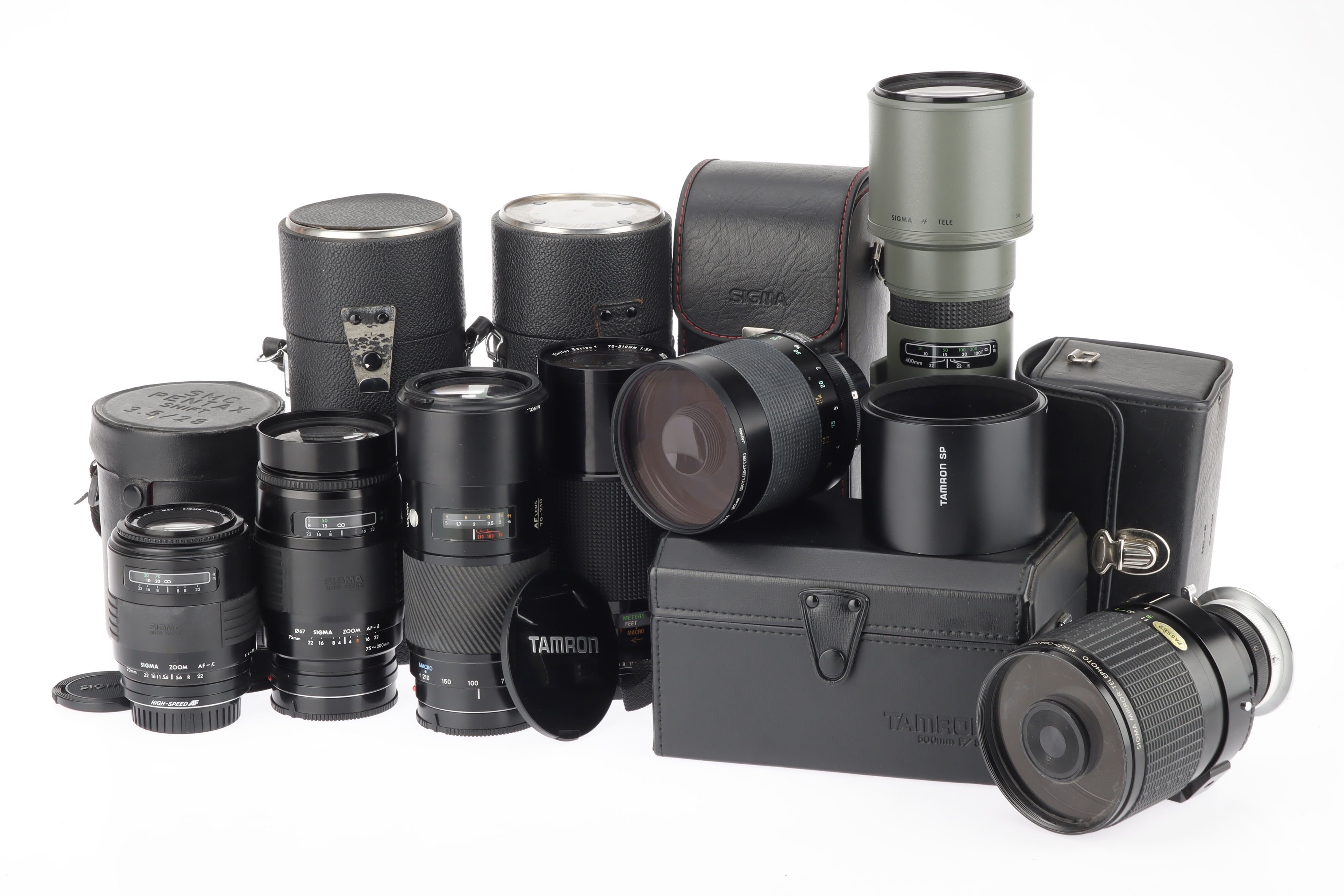 A Tray of Various Telephoto and Zoom Lenses