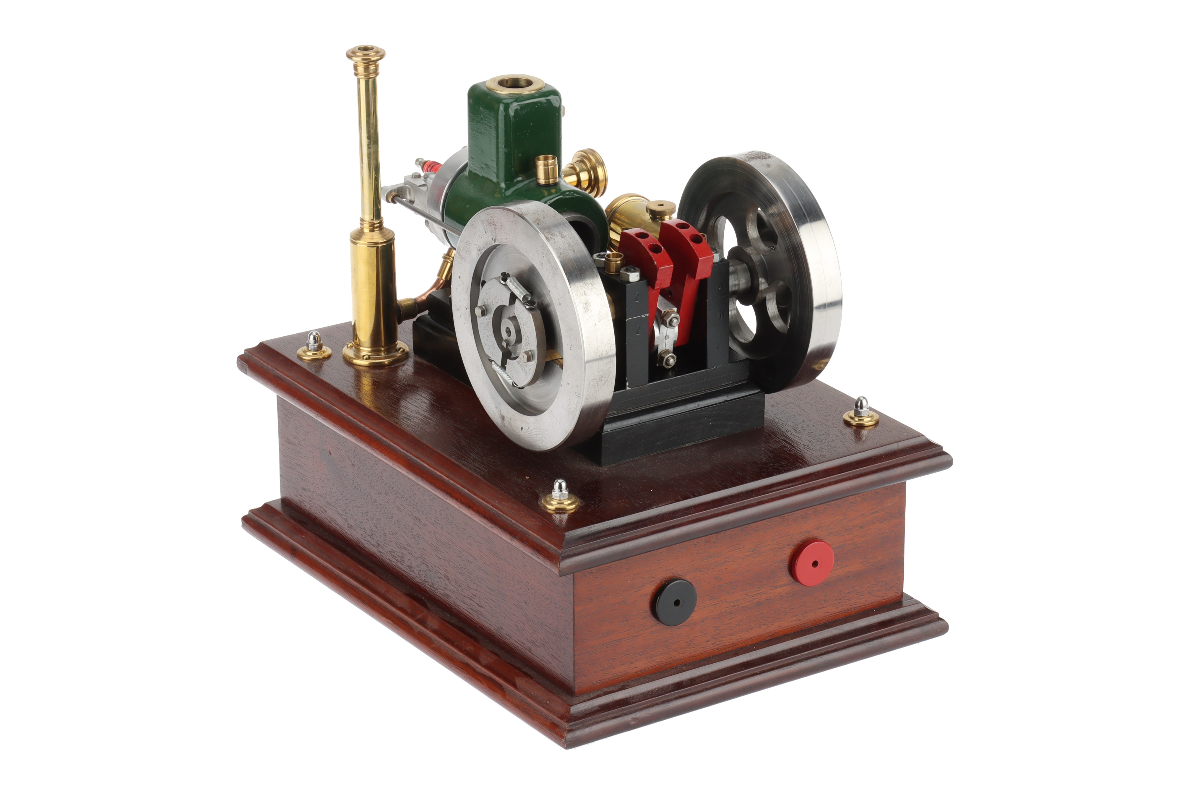 the engine with mounted on a polished oak base, with counterweight open crank, twin drilled disk - Image 3 of 5