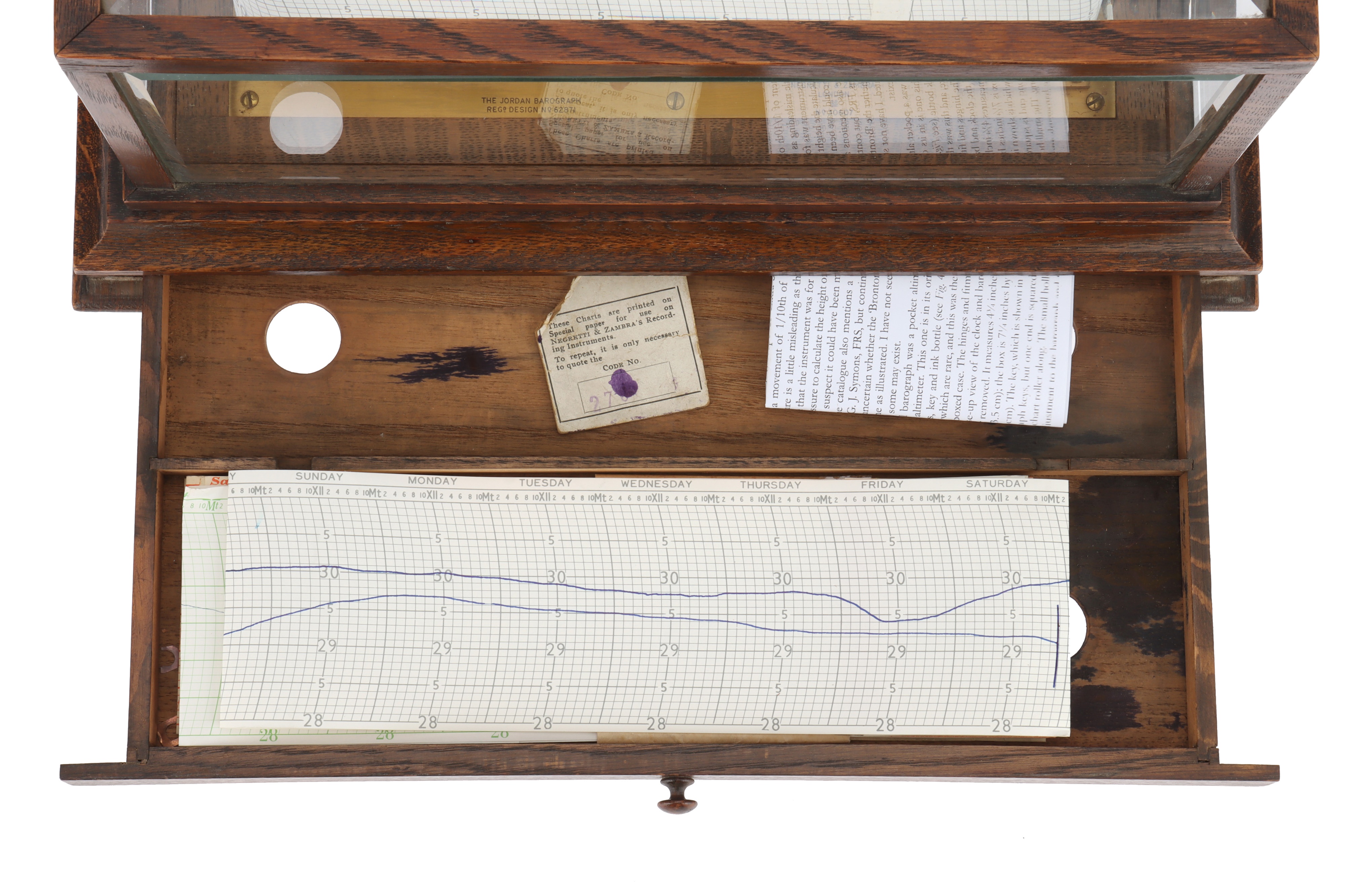 Negretti & Zambra Jordan Pattern 2 Week Recording Barograph, - Image 4 of 8