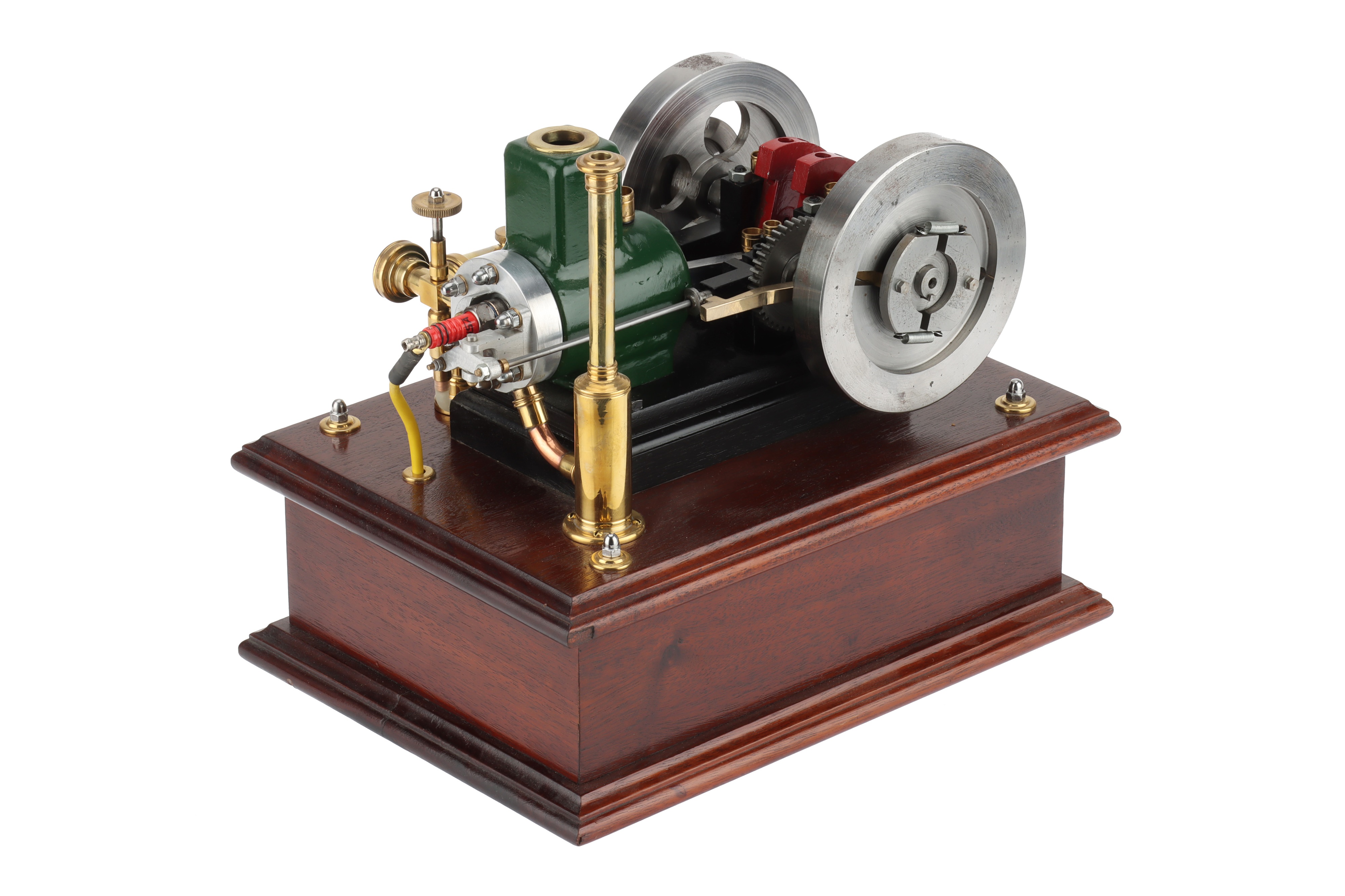 the engine with mounted on a polished oak base, with counterweight open crank, twin drilled disk - Image 2 of 5