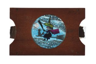 Magic Lantern Slide of a Flying Witch and Cat,