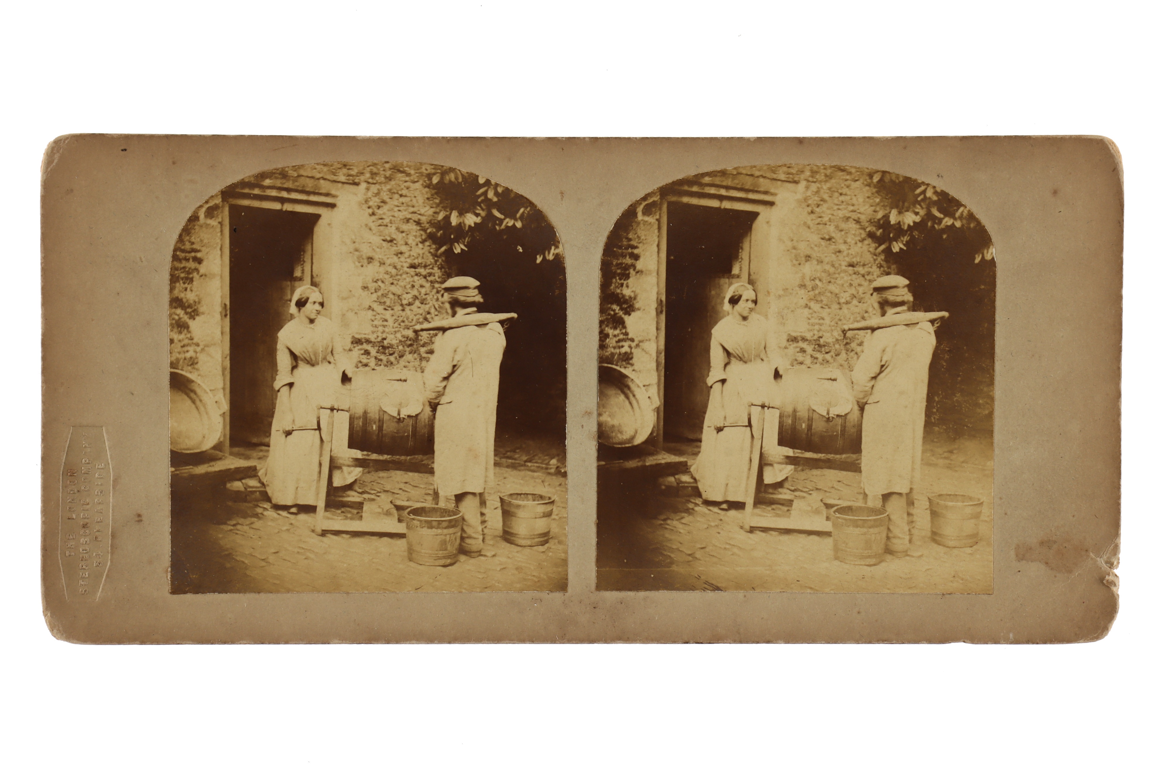 T. R. Williams Stereocard, Scenes in Our Village, Martha and Daniel at the Churn,
