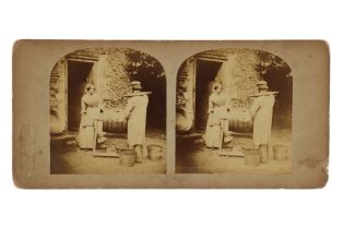 T. R. Williams Stereocard, Scenes in Our Village, Martha and Daniel at the Churn,