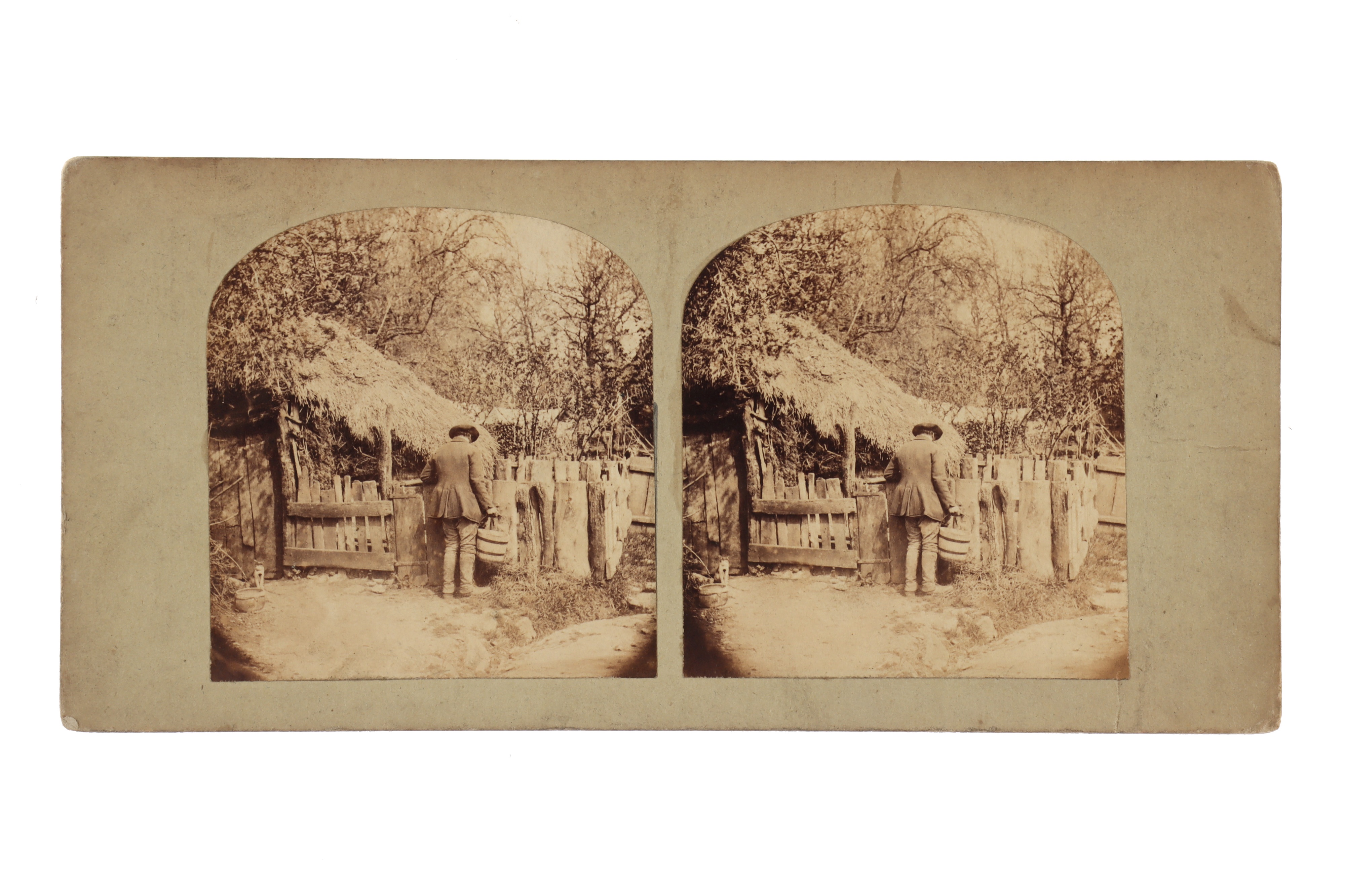 T. R. Williams Stereocard, Scenes in Our Village, John Simms at His Pigstye,