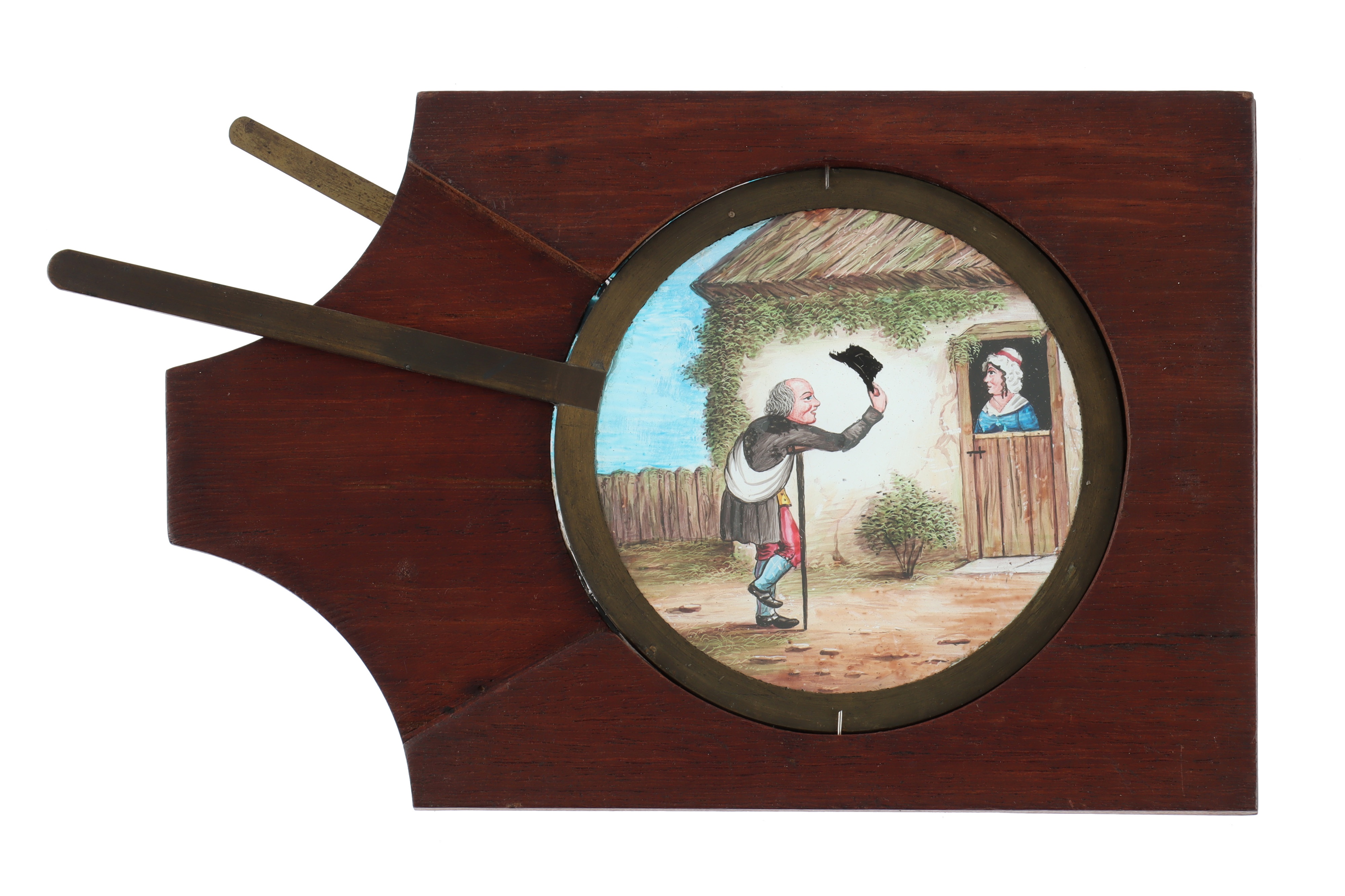 An Unusual Double Action Hand-painted Magic Lantern Lever Slide, - Image 2 of 2
