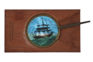 A ‘Ship in Storm’ Hand-Painted magic lantern lever slide,