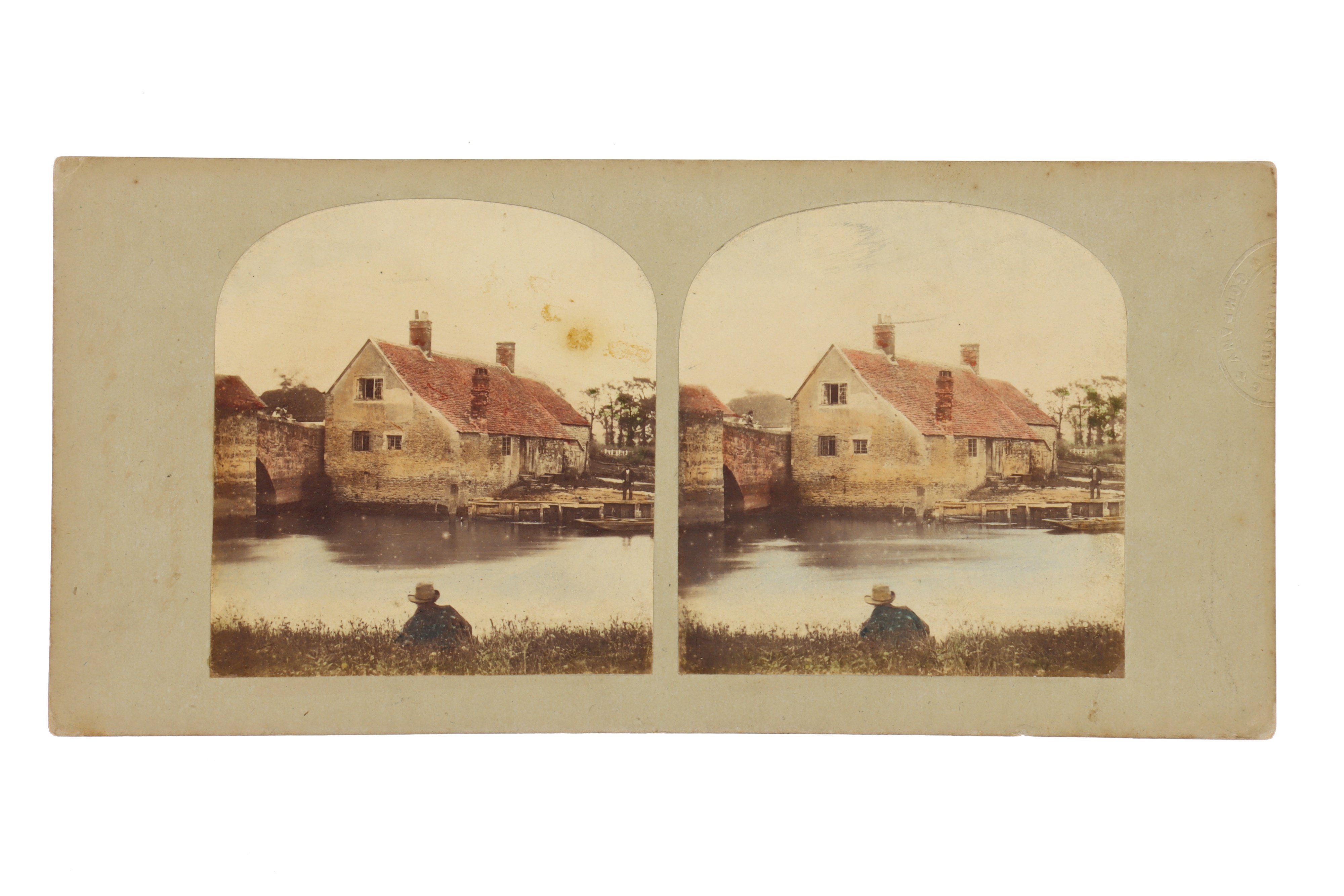 T. R. Williams Stereocard, Scenes in Our Village, A Cottage on the Banks of the River,