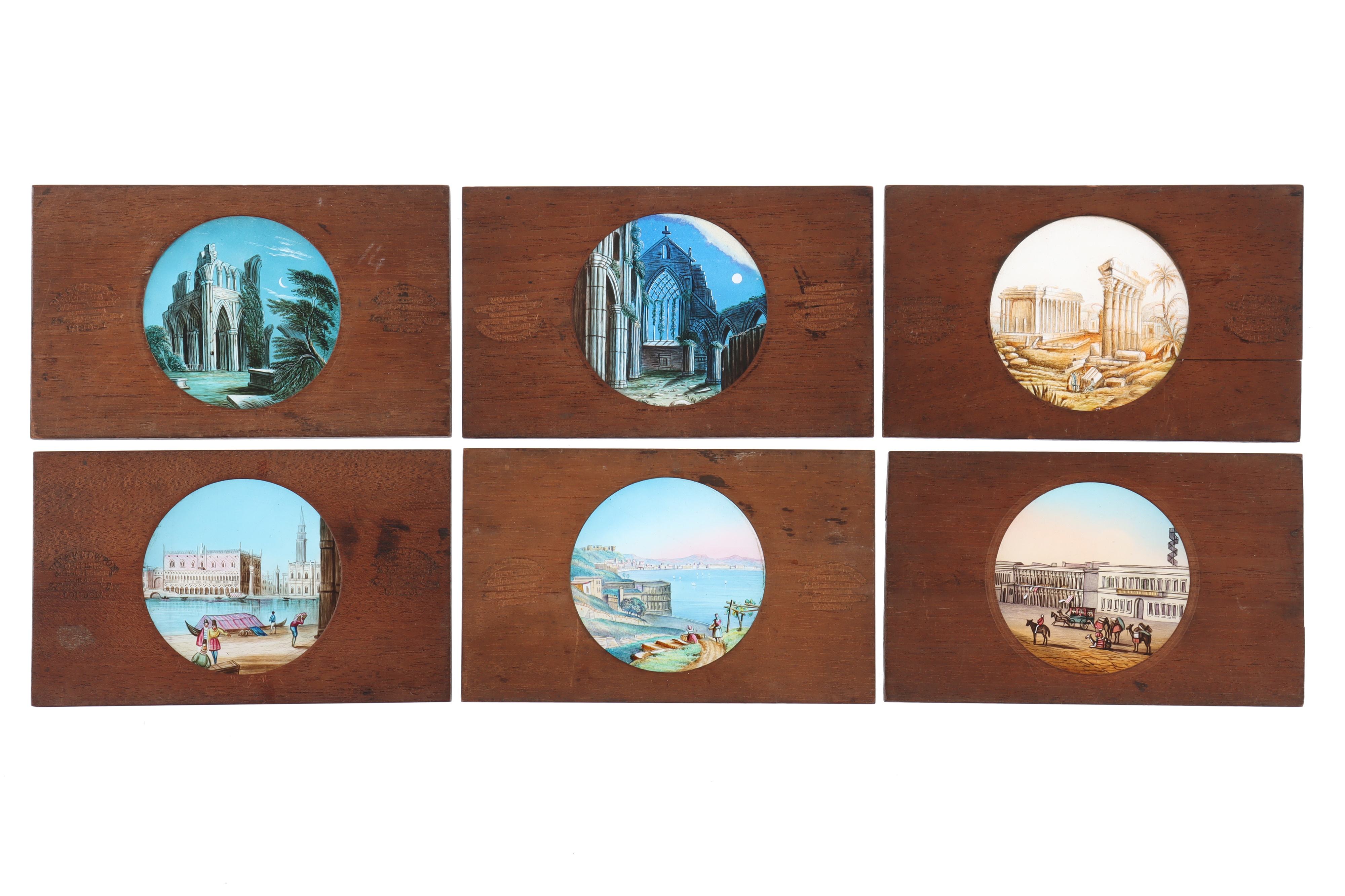 Collection of 6 Fine Hand-Painted Magic Lantern Slides,