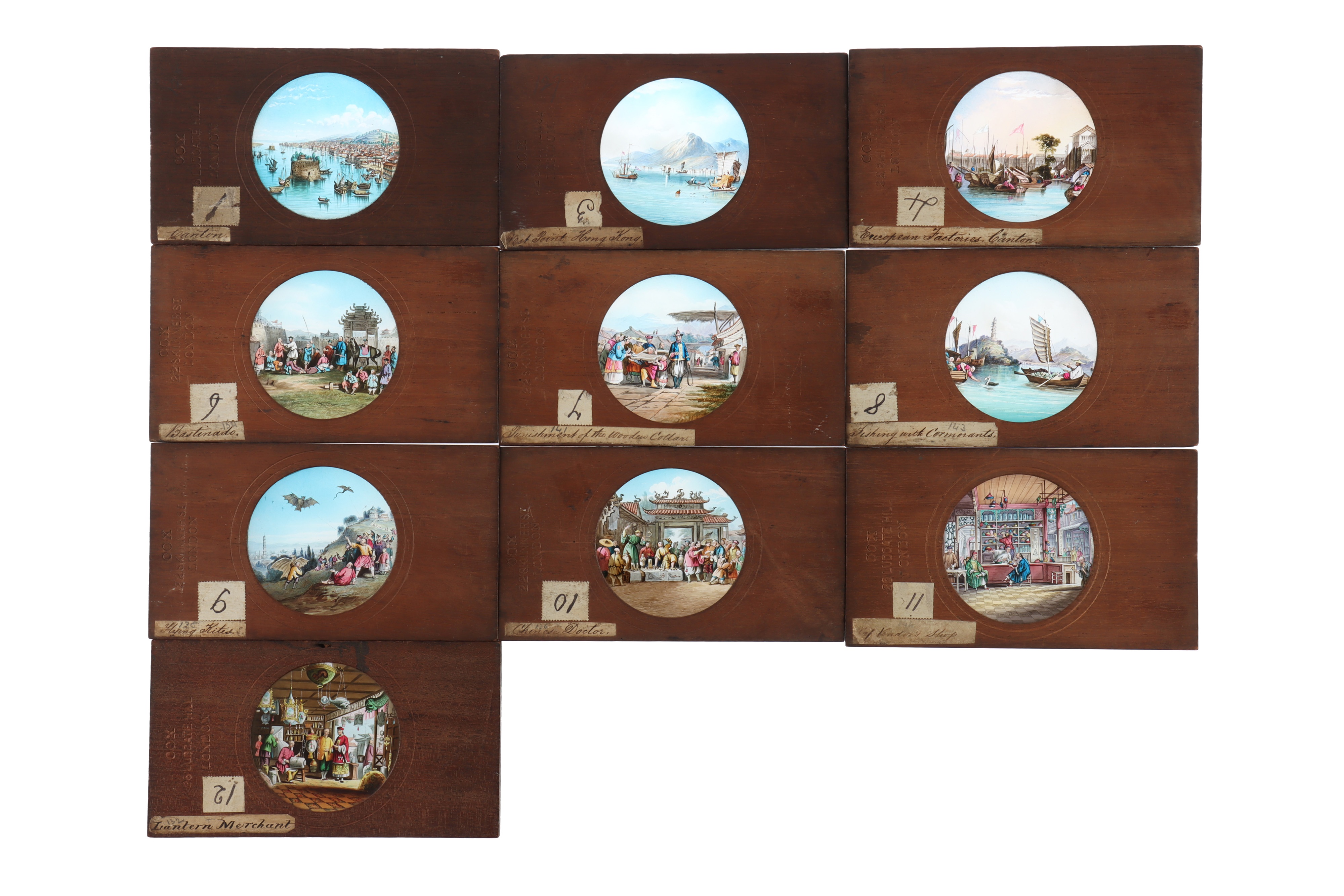 Scenes In China, 10 Extremely Fine Hand Painted Magic Lantern Slides,