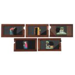 5 Hand Painted Magic Lantern Slipping Slides,