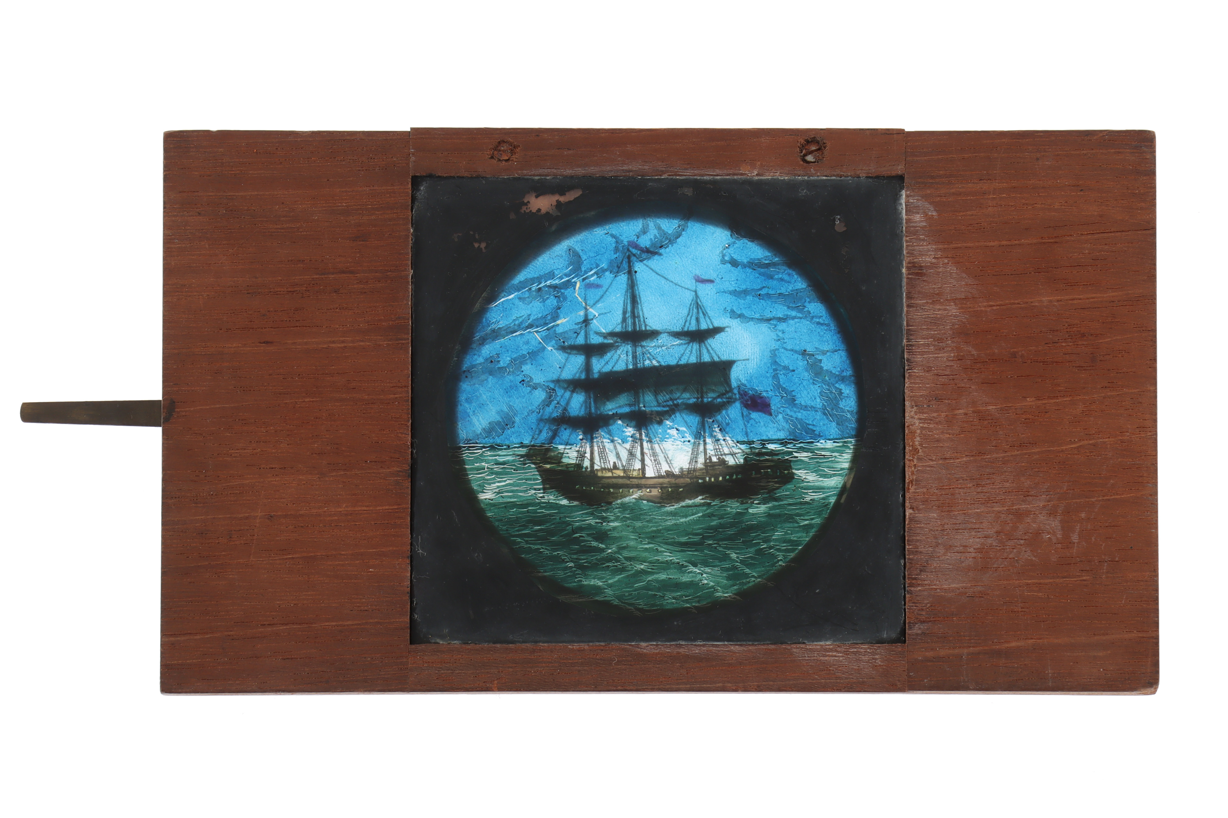 A ‘Ship in Storm’ Hand-Painted magic lantern lever slide, - Image 3 of 3