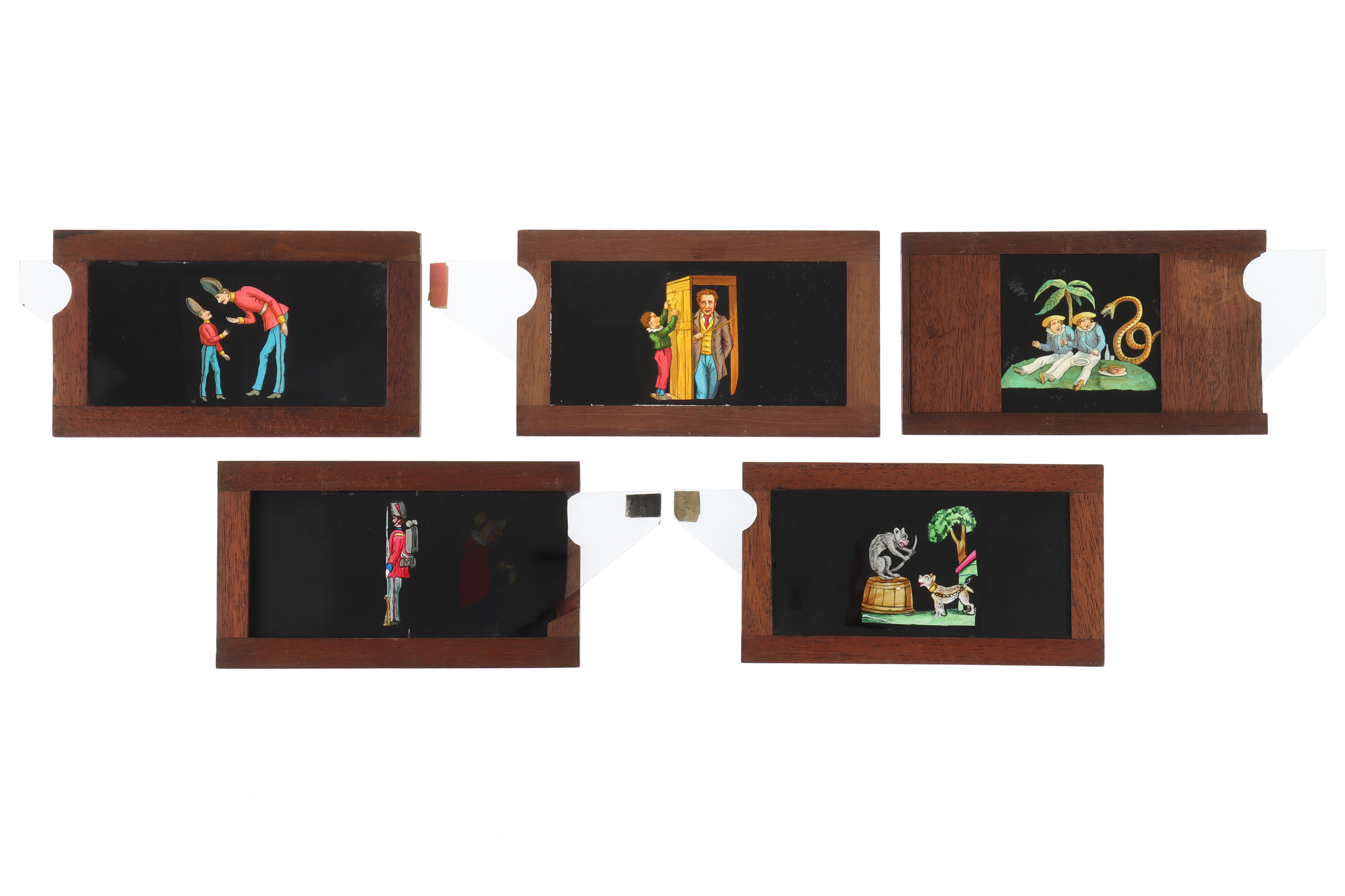 5 Hand Painted Magic Lantern Slipping Slides, - Image 2 of 2