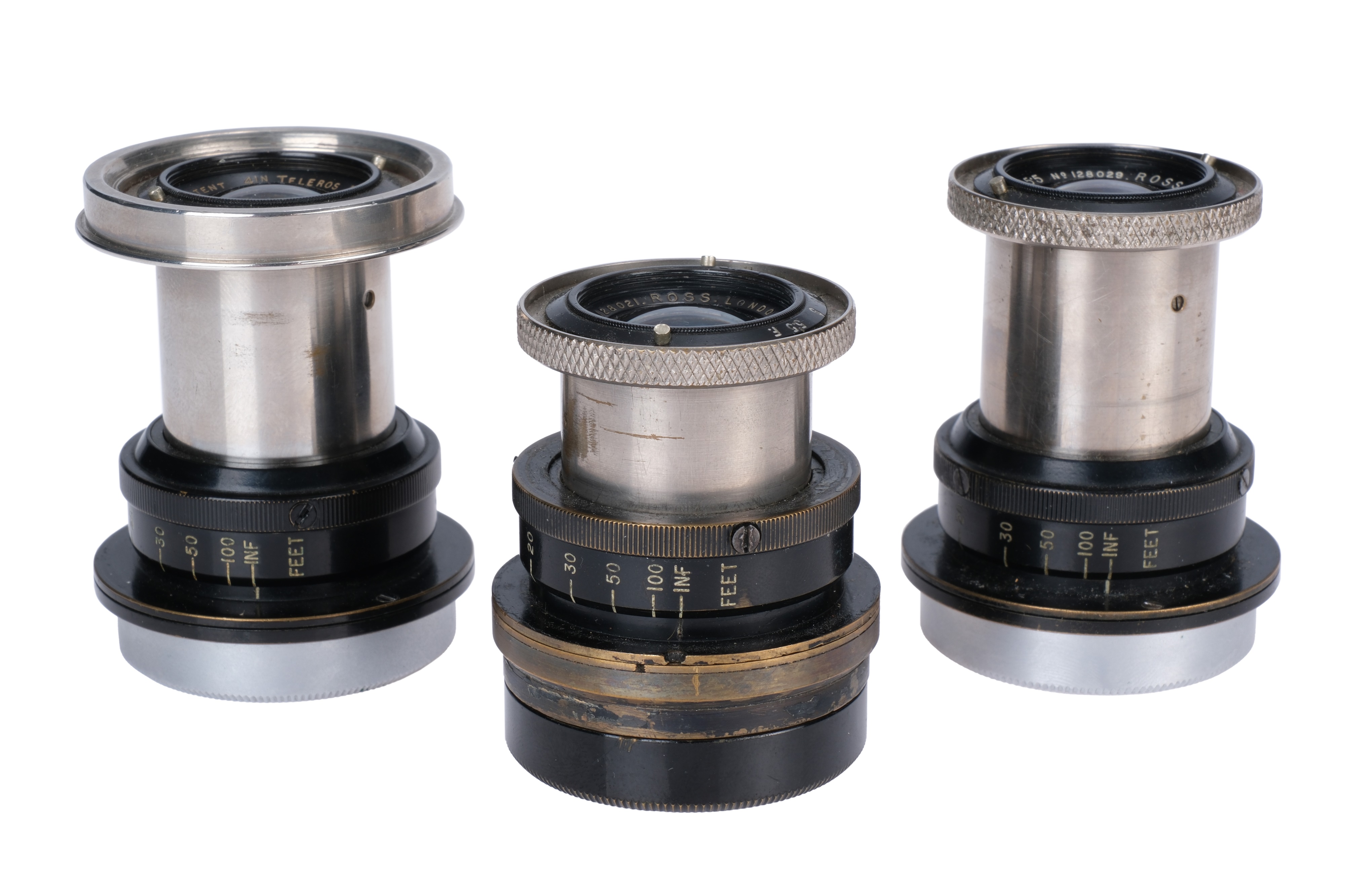 Three 'Experimental' Ross Teleros f/5.5 4" Lenses,