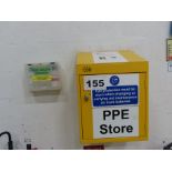 WALL MOUNTED PPE STORAGE UNIT AND EYE WASH STATION.