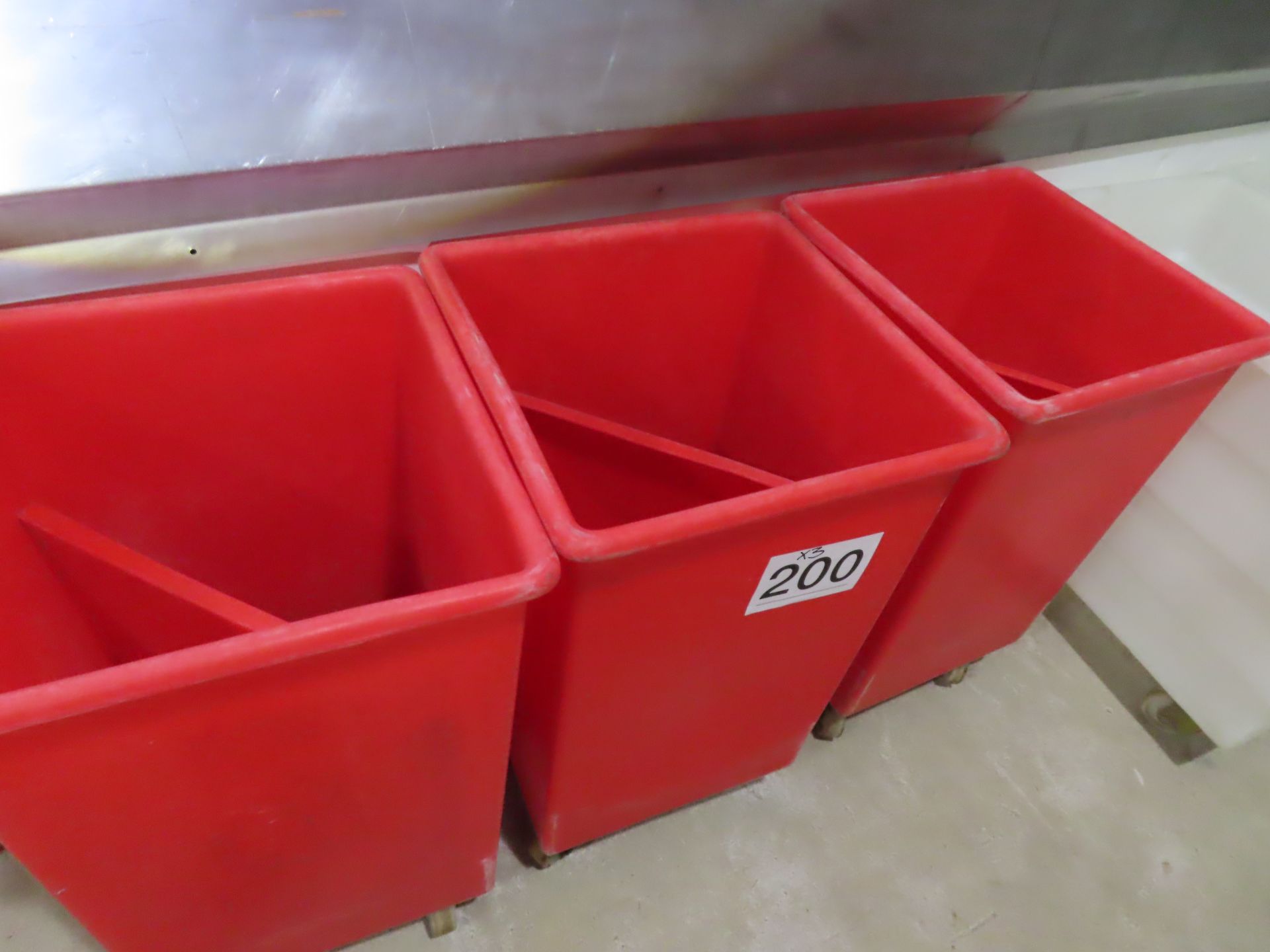 3 X RED MOBILE PLASTIC BINS. - Image 2 of 2