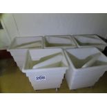 5 X WHITE MOBILE PLASTIC BINS WITH LIDS.