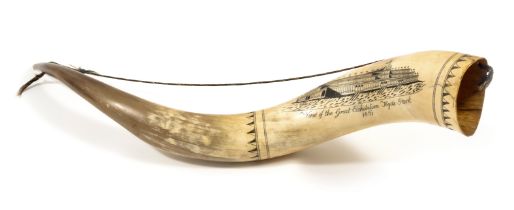 Great Exhibition.- Cow Horn with View of the Great Exhibition Hyde Park 1851, engraved and highli...