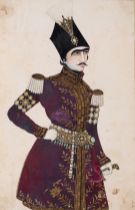 Persian School (mid-19th century) Portrait of Nasir Al-Din Shah Qajar, opaque watercolour, ink, a...