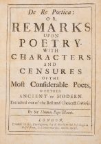 Blount (Thomas) De Re Poetica: Or, Remarks Upon Poetry, by Ric. Everingham for R. Bently, 1694