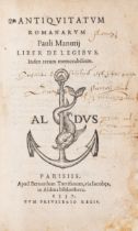 Roman law.- Manutius (Paulus) Antiquitatum Romanorum liber de legibus, Paris, Bernard Turrisan, 1...