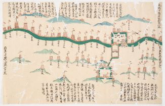 China.- Chinese School (19th century) Manuscript plan view of a section of the Great Wall and sur...