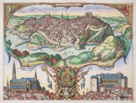 Spain.- Braun (Georg) and Franz Hogenberg. Toletum, engraved bird's-eye view, [1596 but later]; w...