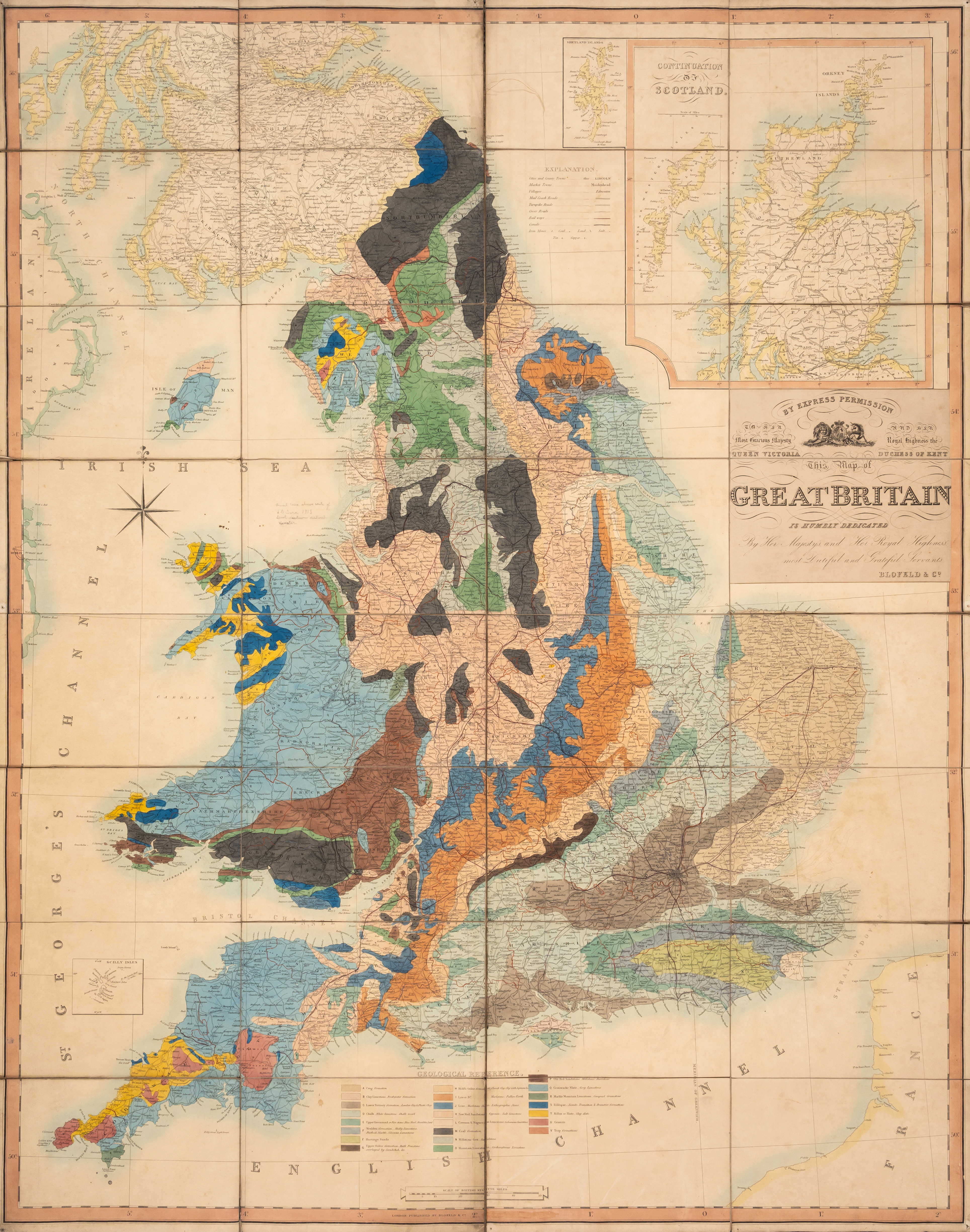 Britain.- Blofeld & Co. [Geological] Map of Great Britain, engraved map, [mid- to late 19th century]