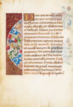 Illuminated leaves.- Single leaf from a Book of Hours, manuscript in Latin, on vellum, single mar...