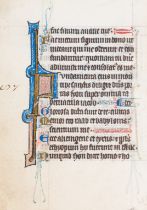 Illuminated leaves.- Single leaf from a Psalter, manuscript in Latin, on vellum, 5-line initial "...
