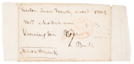 Nelson (Horatio, Viscount Nelson) Free frank autograph signed address panel, addressed to his sis...