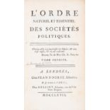 Economics.- [le Mercier de la Rivière (Pierre Paul)] L'Ordre Naturel et Essentiel des Sociétés Po...