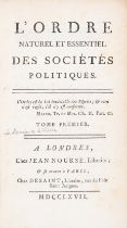 Economics.- [le Mercier de la Rivière (Pierre Paul)] L'Ordre Naturel et Essentiel des Sociétés Po...