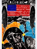 Blake (William) America: A Prophecy, one of only 10 copies, large colour linocut by Linda Landers...