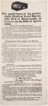 Broadside announcing the death of Byron.- The particulars of the melancholy Death of Lord Byron, ...