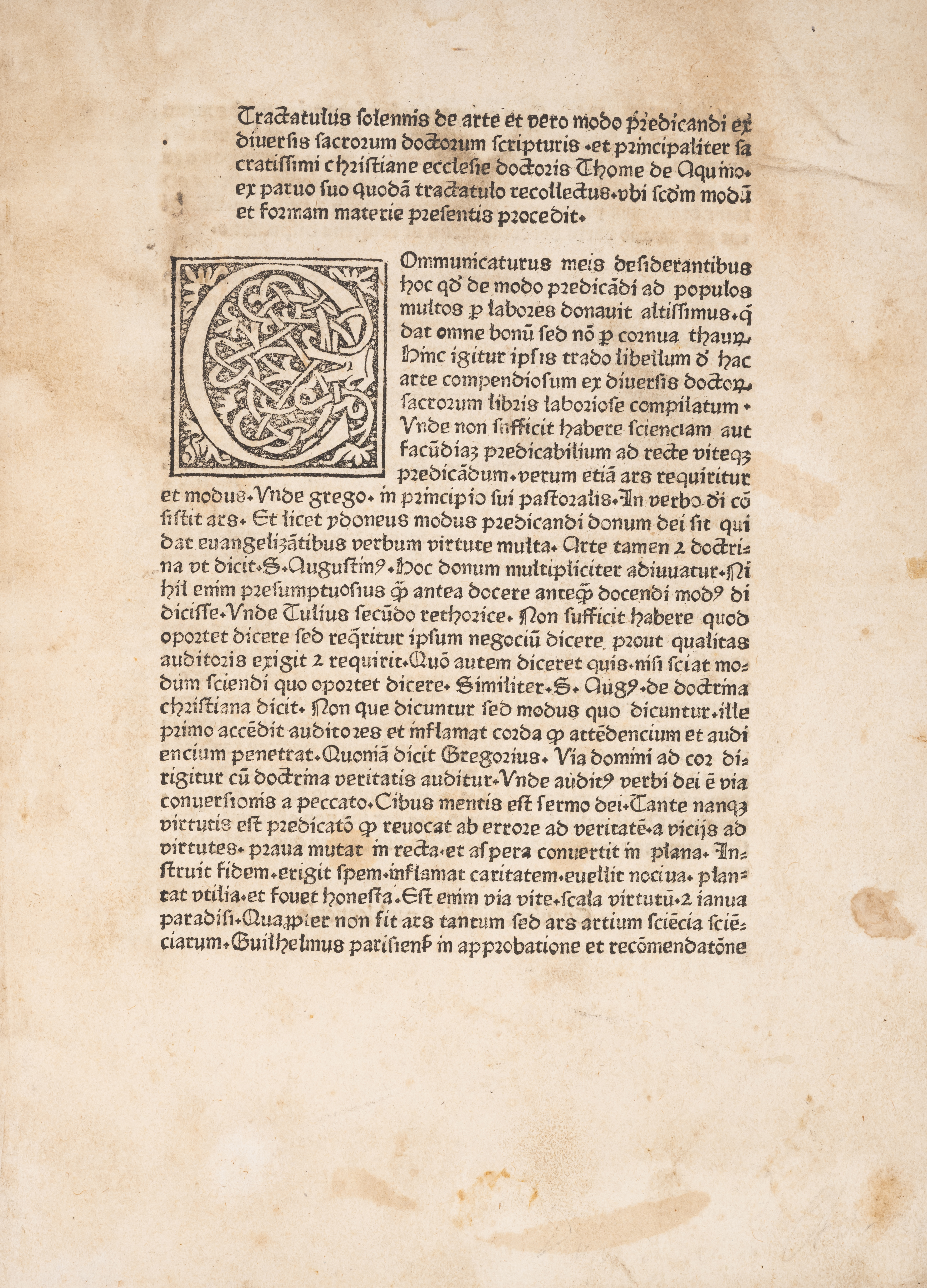 Aquinas (Thomas) Tractatulus solemnis de arte et vero modo predicandi, rare at auction, Strassbur...