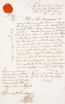 Nelson (Horatio, Viscount Nelson) Document signed "Nelson" for the provision of British ships in ...
