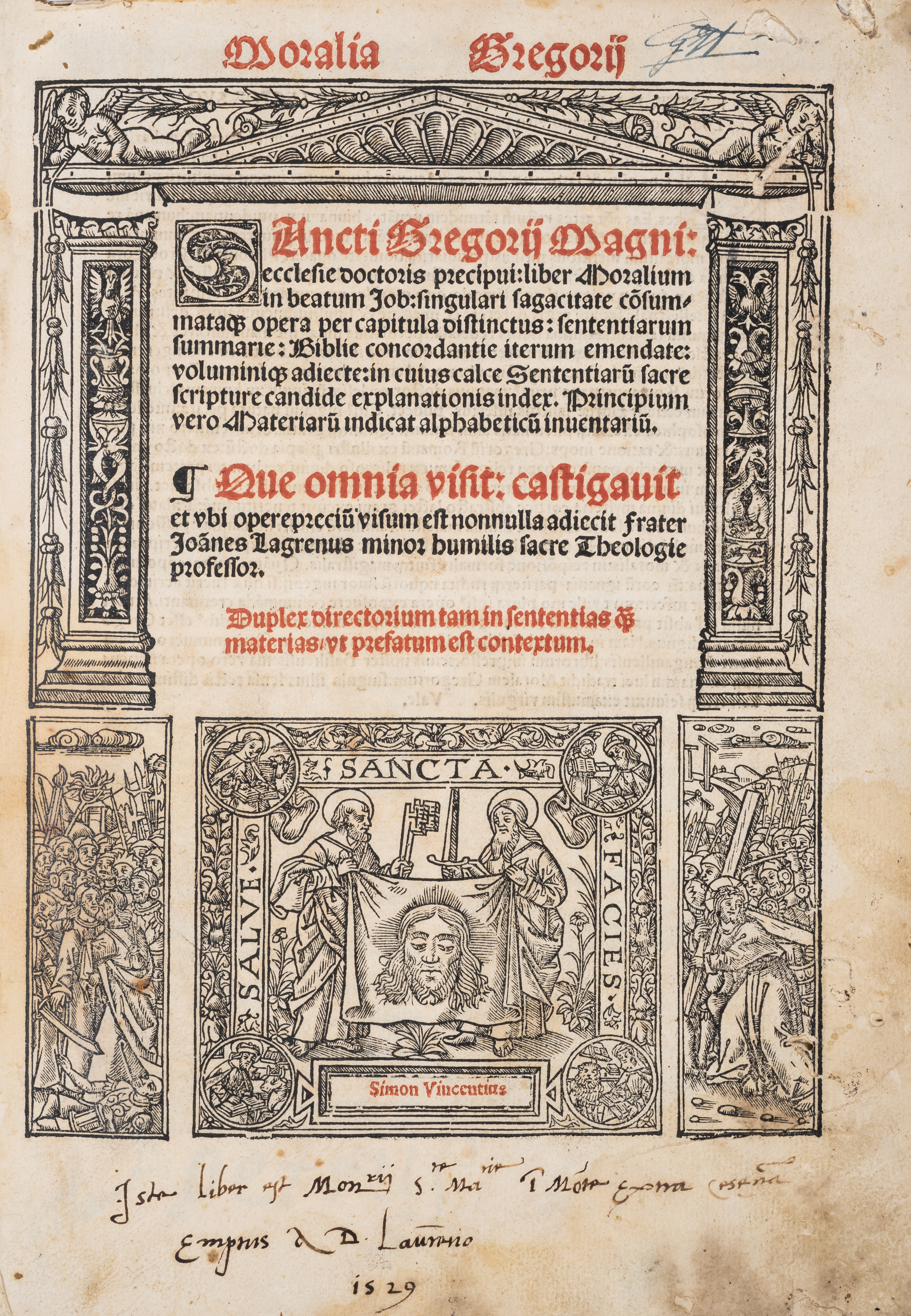 Gregory I (Pope) Moralia. Liber moralium in beatum Job, [Lyon], Simon Vincent, 1522.