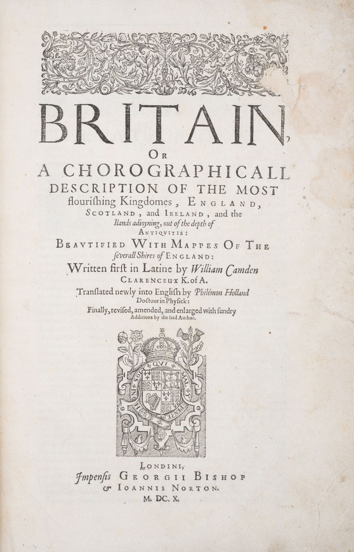 Britain.- Camden (William) Britain, Or a Chorographical Description of the Most flourishing Kingd...