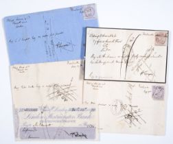 Tennyson (Alfred, first Baron Tennyson) Autograph cheque signed "A Tennyson", 1871; and 4 manuscr...