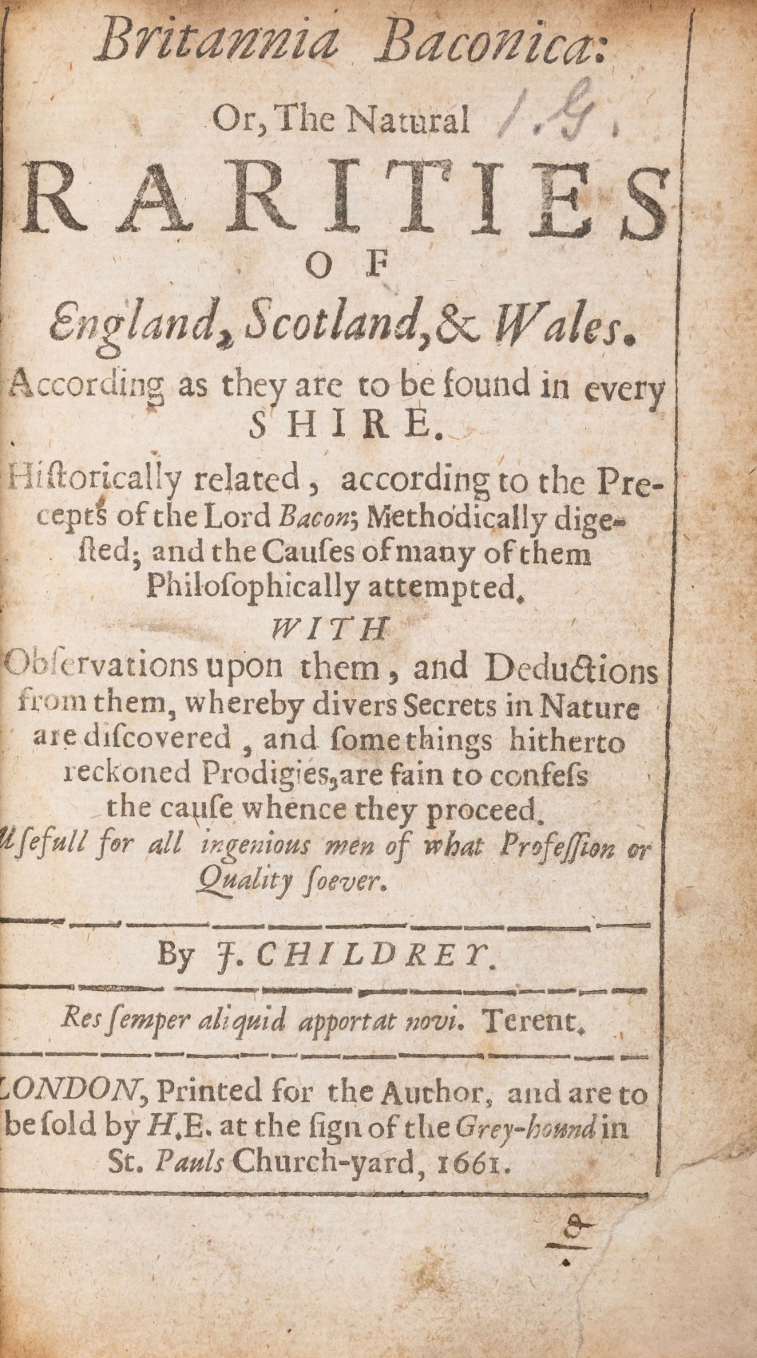Britain.- Childrey (Joshua) Britannia Baconia: Or, the Natural Rarities of England, Scotland, & W...