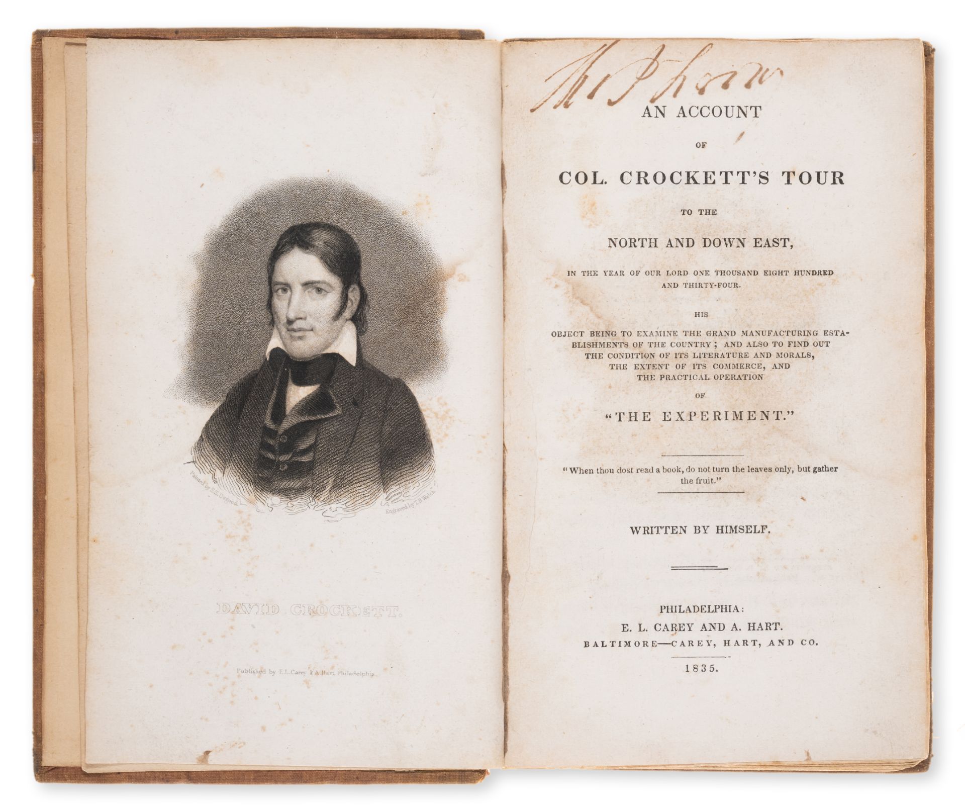 America.- Crockett (David) An Account of Col. Crockett's Tour to the North and Down East, first e...