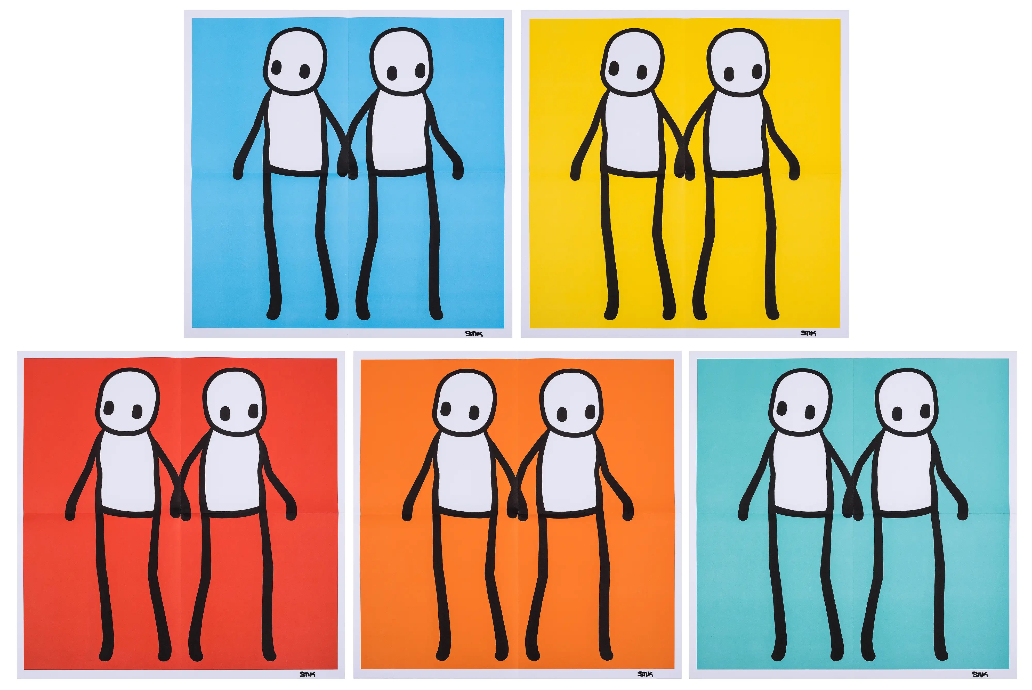 STIK (b.1979) Holding Hands (Red, Orange, Yellow, Blue & Teal)