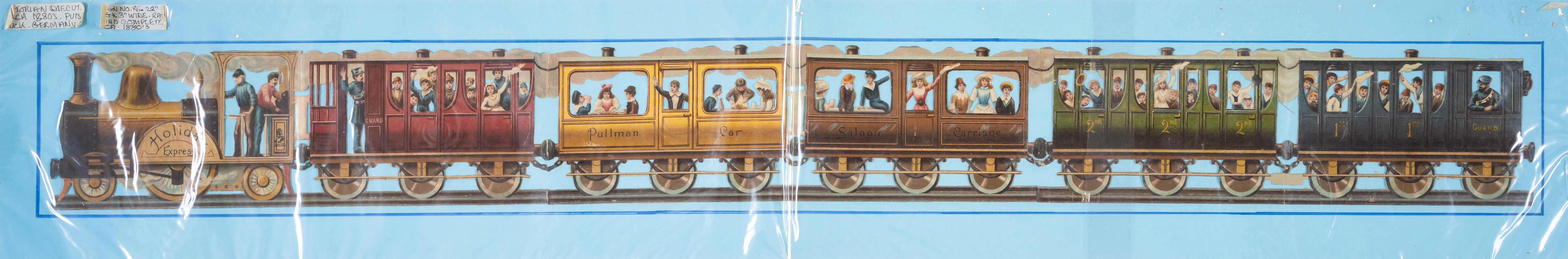 Tuck & Sons (Raphael) Holiday Express, folding die-cut glazed chromolithographed locomotive and 5... - Image 2 of 2