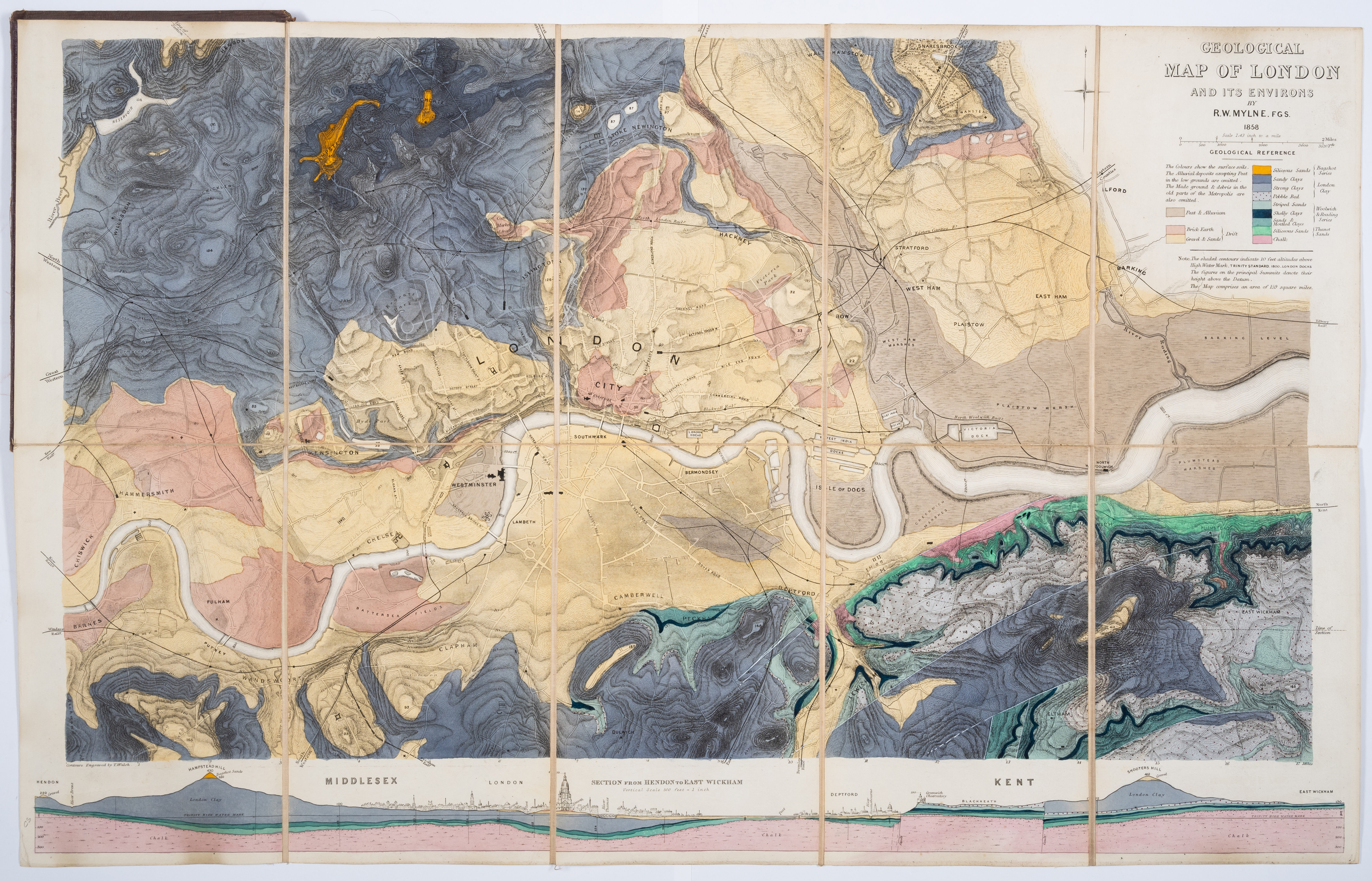 London.- Geology.- Mylne (R.W.) Geological Map of London and its Environs, engraved map, 1858