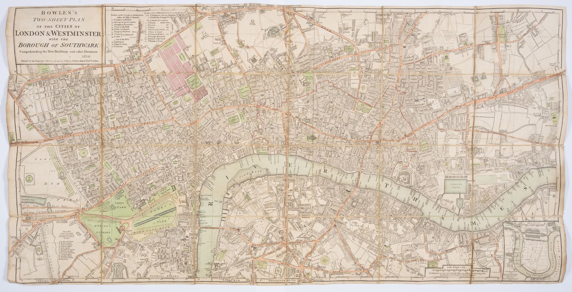 London.- Bowles & Carver Bowles's Two-Sheet Plan of the Cities of London & Westminster; with the ...